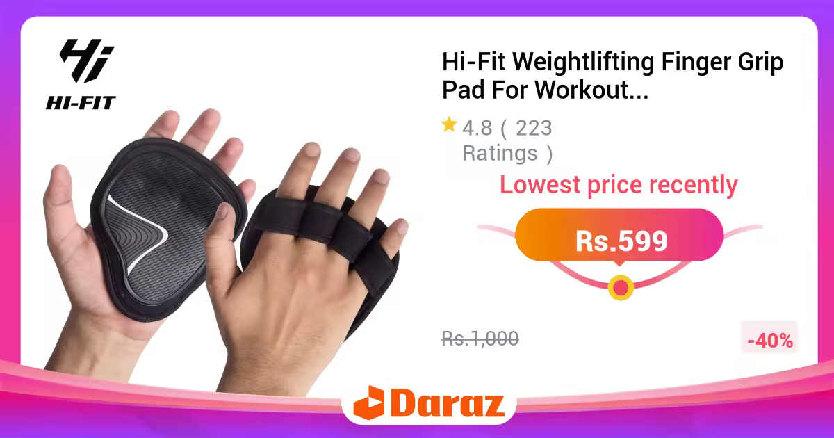 Hi-Fit Weightlifting Finger Grip Pad For Workout, Gym Fitness Cross Training Pull Ups Exercise