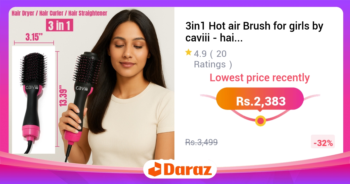 3in1 Hot Air Brush Hair Dryer Volumizer Caviii