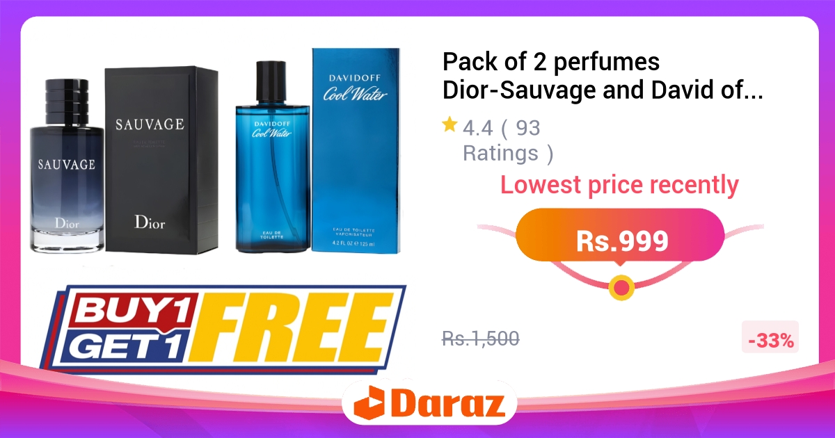Pack of 2 - Dior Sauvage + Davidoff Cool Water Impression for Men 100ml Each, BOGO Deal