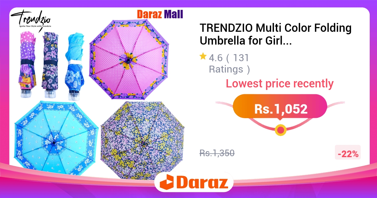 Trendzio Multi Color Folding Umbrella - 8 Ribs Compact for Rain & Sun Protection
