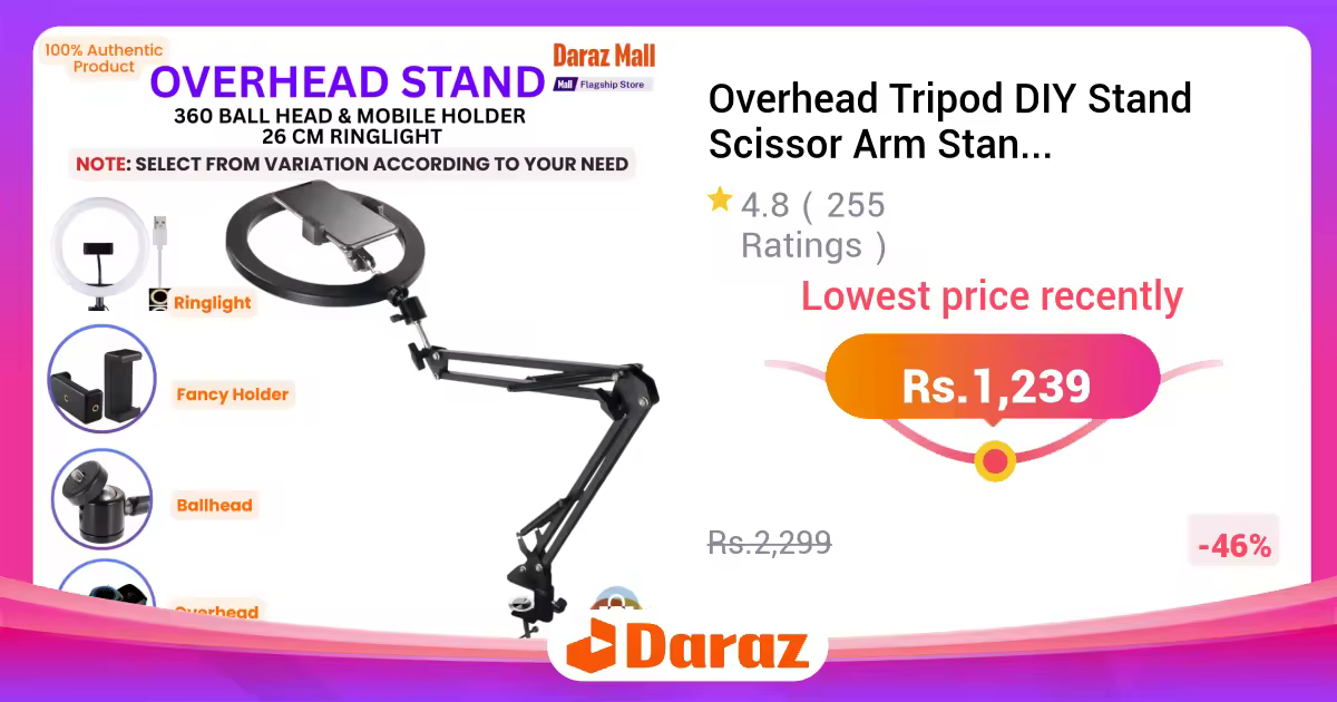 Overhead Tripod DIY Stand Scissor Arm Stand Mobile Stand Mobile Holder Mount Flexible Table tripod Stand for Sketching Baking Vlogging Crafting Demo Videos