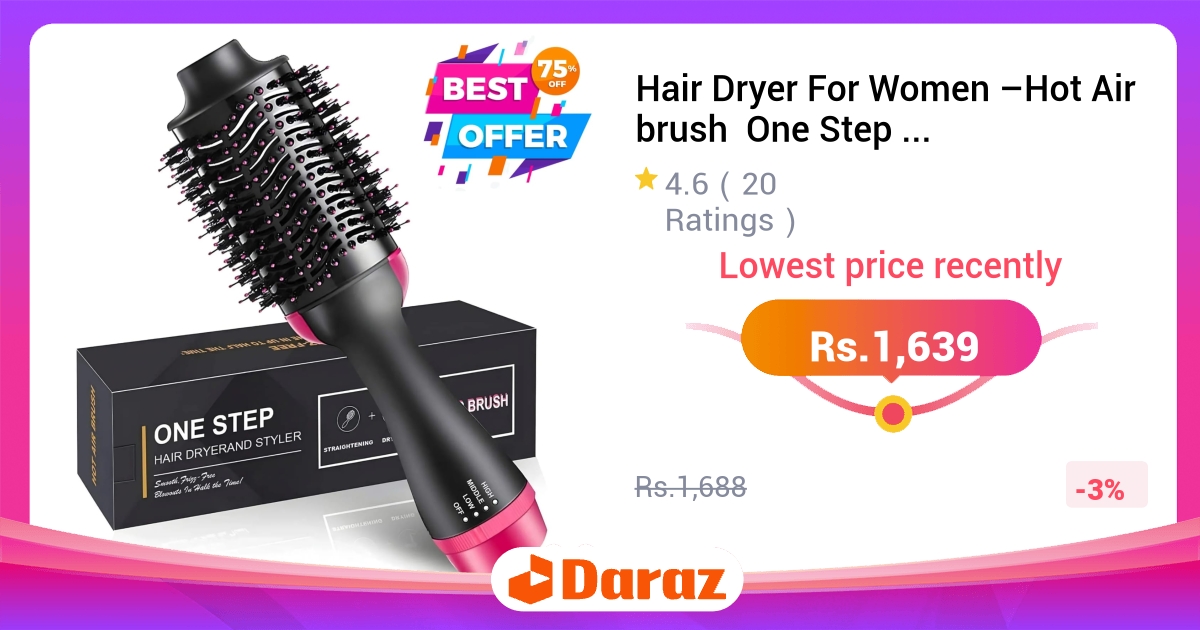 Hair Dryer Hot Air Brush 3 in 1 - Smooth & Frizz Free Styling