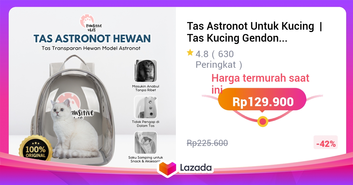 Tas Astronot Untuk Kucing - Tas Kucing Gendong Belakang - Pet Carrier Anti Air Bisa Dilipat