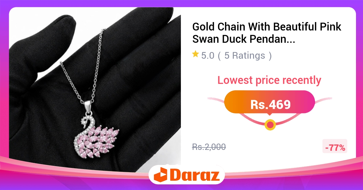 Gold Chain with Pink Swan Pendant Necklace - Korean Jewellery for Women