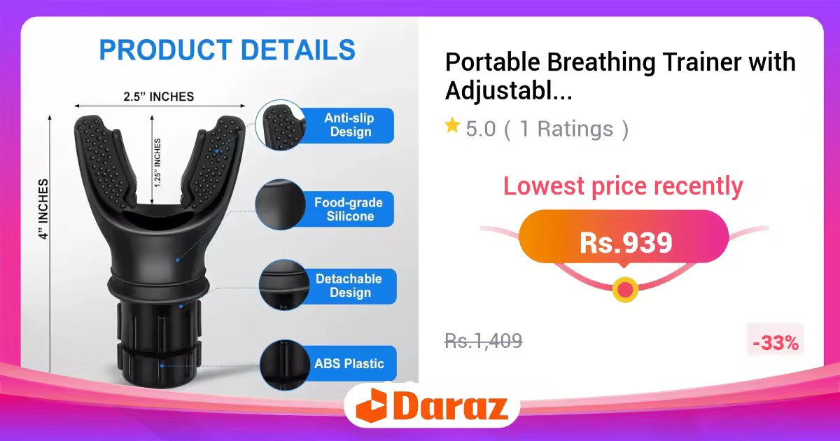 Portable Breathing Trainer with Adjustable Resistance Settings | Lung Breathing Trainer Exercise Device Compact Pure Lung Exercise Device | Enhanced Respiratory Health, Lung Strengthening, Sports Performance