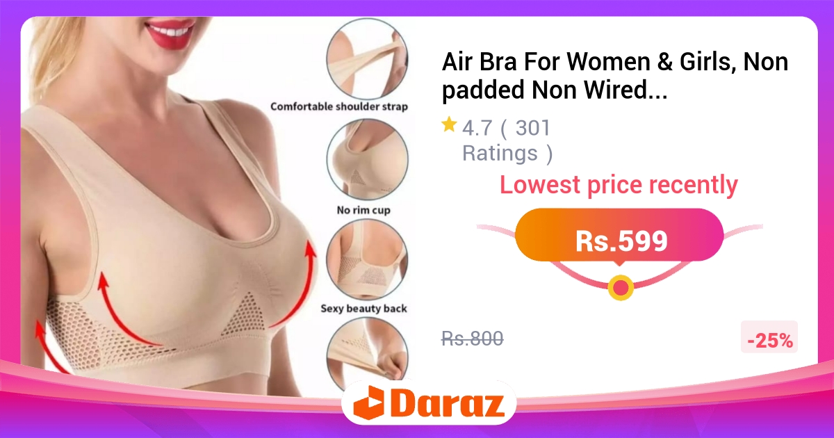Air Bra for Women & Girls - Non Padded Non Wired Adjustable Sports Bra