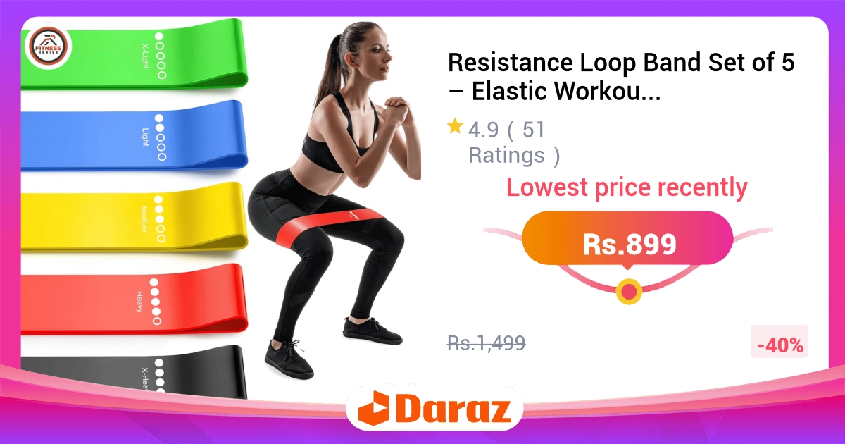Resistance Loop Band Set of 5 Elastic Workout Bands