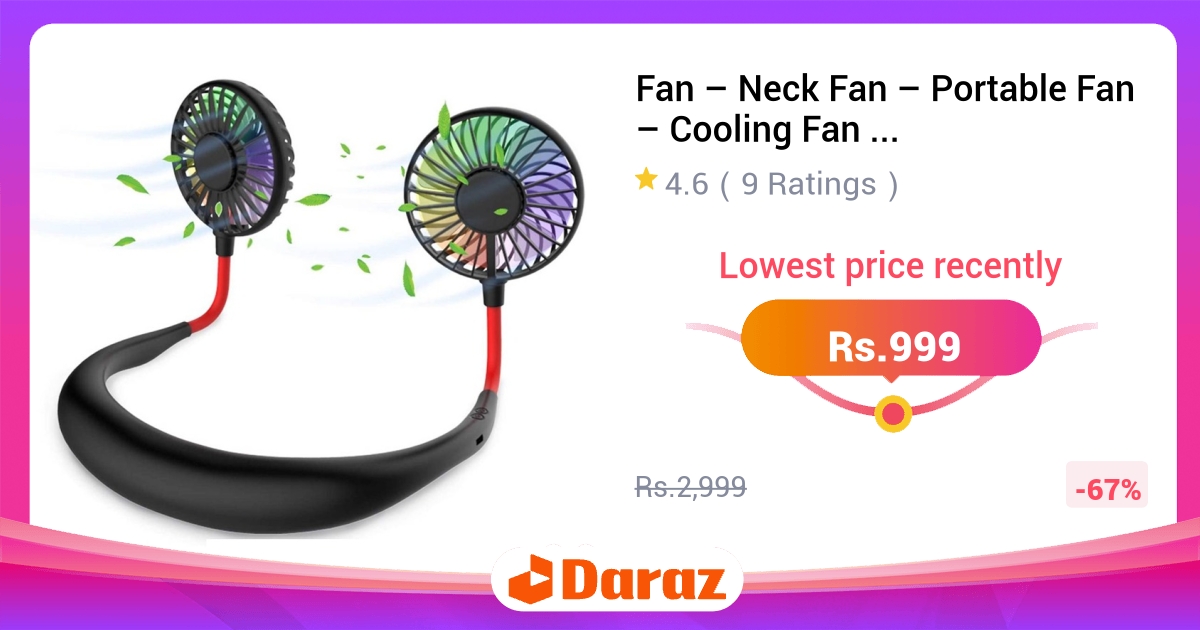 Neck Fan Hands Free Rechargeable Dual Adjustable Heads