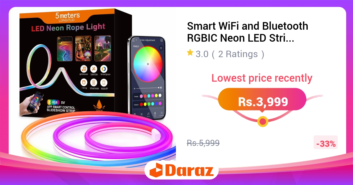 Smart WiFi Bluetooth RGBIC Neon LED Strip Lights