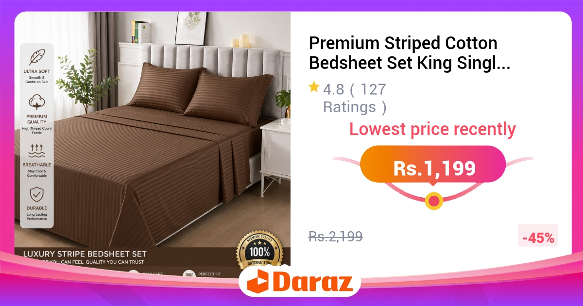 Premium Striped Cotton Bedsheet Set with Pillow Covers