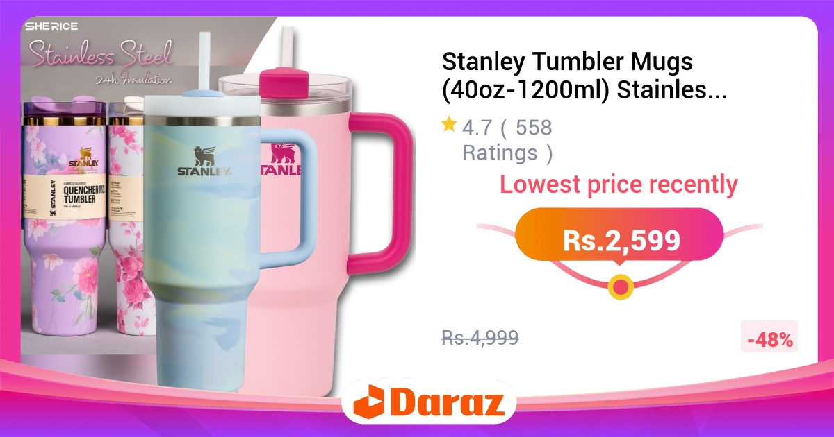 Stanley Tumbler 40oz 1200ml - 8H Vacuum Insulation, Leak Proof Handle Straw & Lid