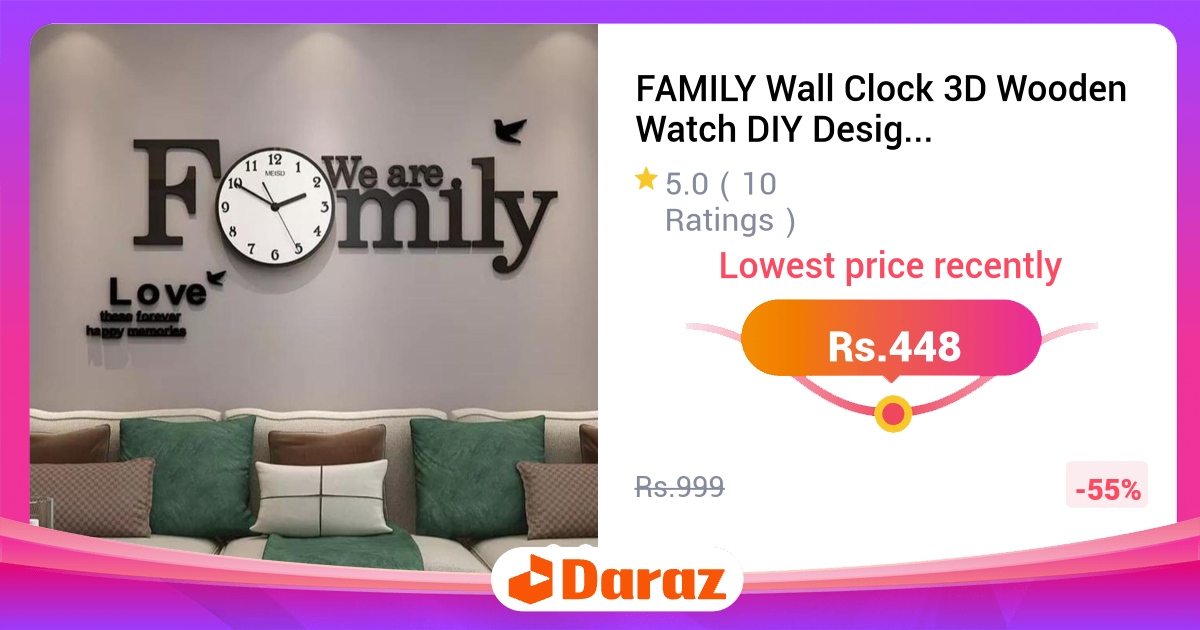 Family Wall Clock 3D Wooden - DIY Design with Birds, Home & Office Decor