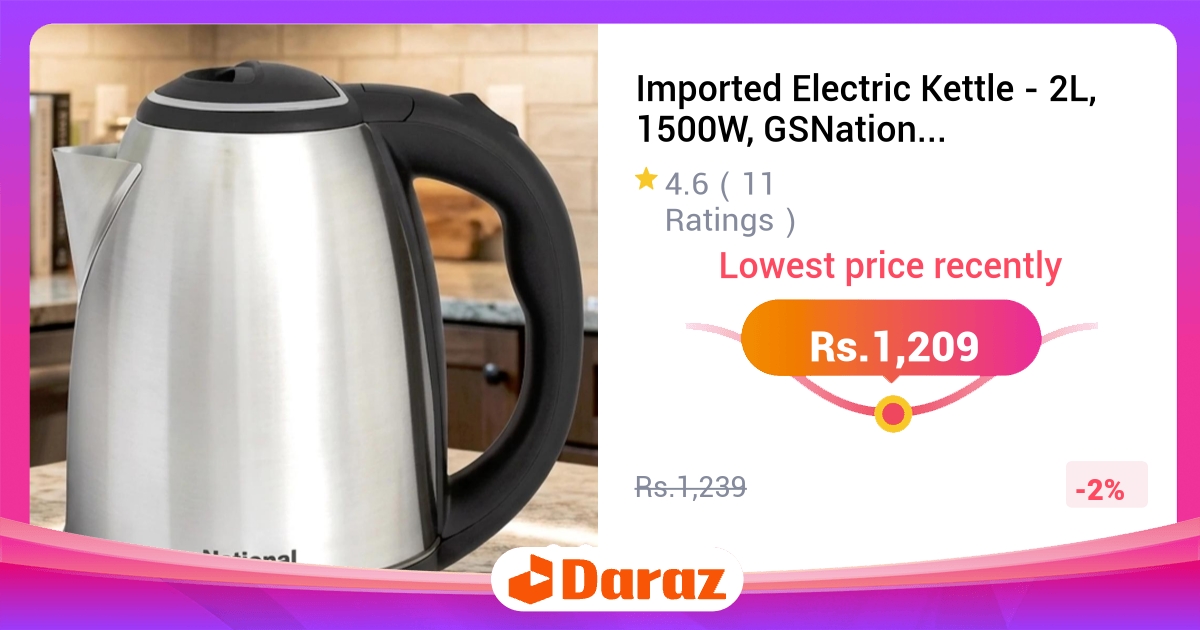 Imported Electric Kettle 2L 1500W Stainless Steel Auto Switch