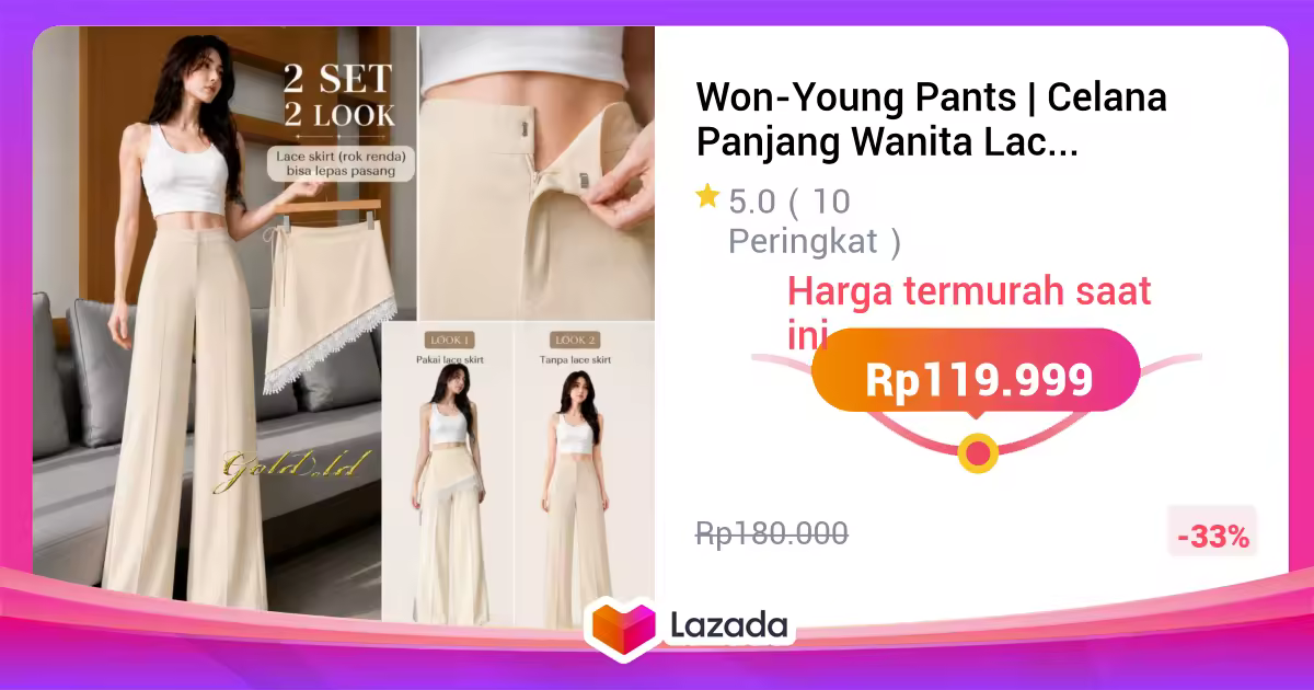 Won-Young Pants | Celana Panjang Wanita Lace Skirt Overlay Elegan | Celana Kulot Wanita | Celana High Waist | Celana Korea Style | Celana Renda | Celana Flowy | OOTD Formal Casual | Bahan Satin Premium