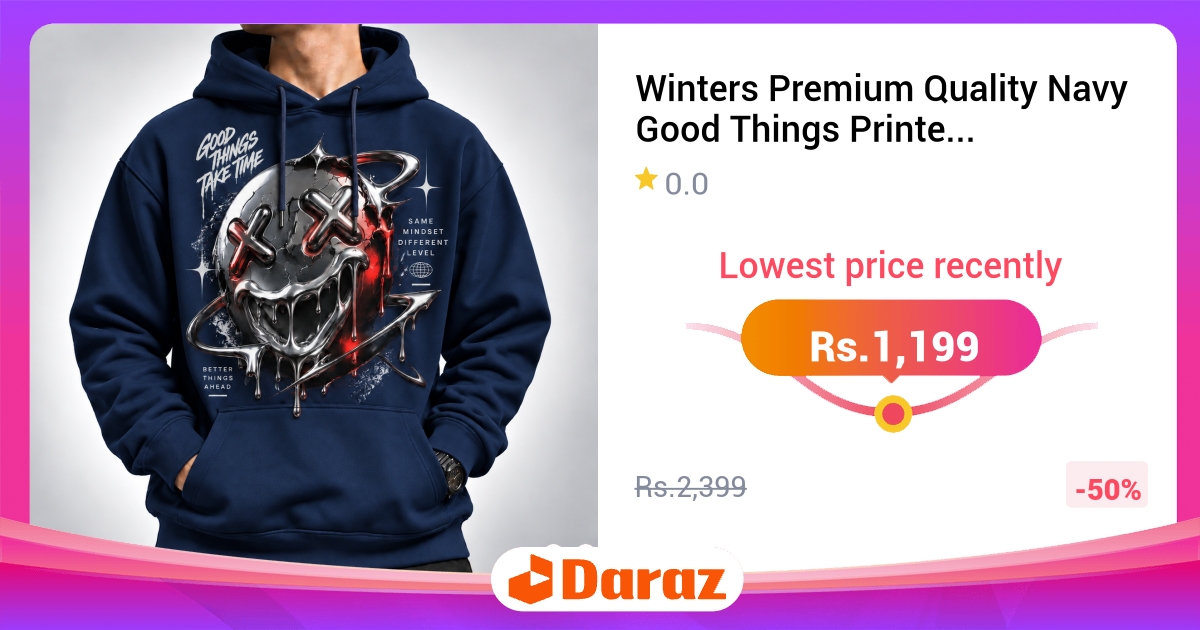 Winters Premium Quality Navy Good Things Printed Fleece Hoodie