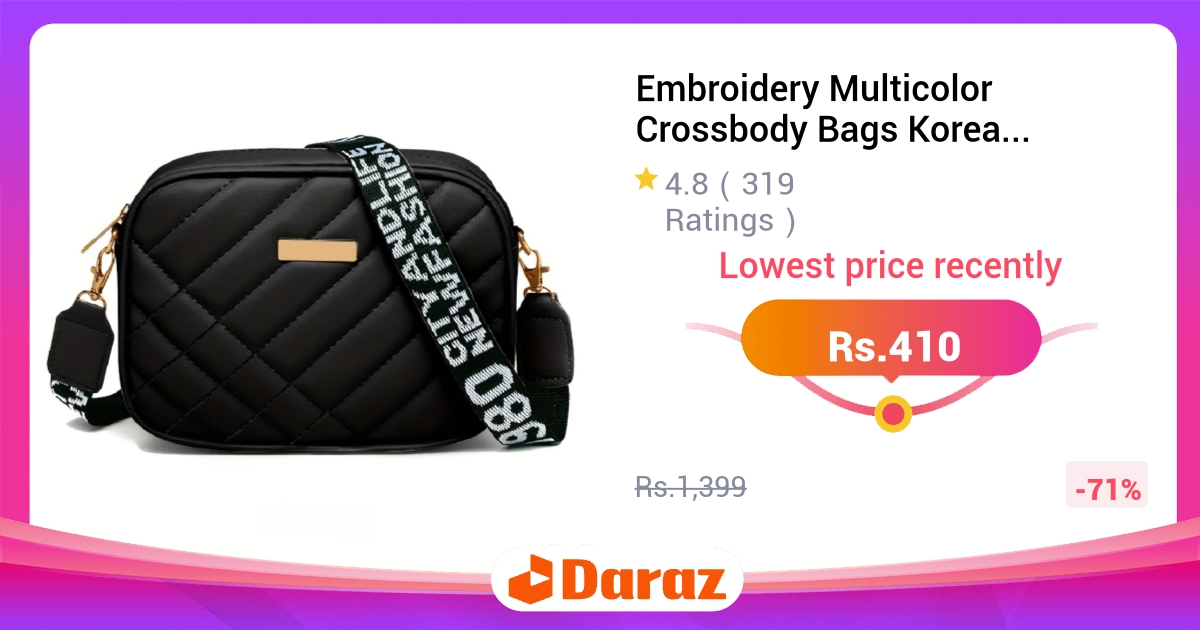 Embroidery Multicolor Crossbody Bag - Korean Shoulder Bag for Girls, Classic Threadwork