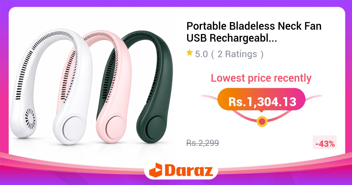 Portable Bladeless Neck Fan USB Rechargeable 360 Cooling