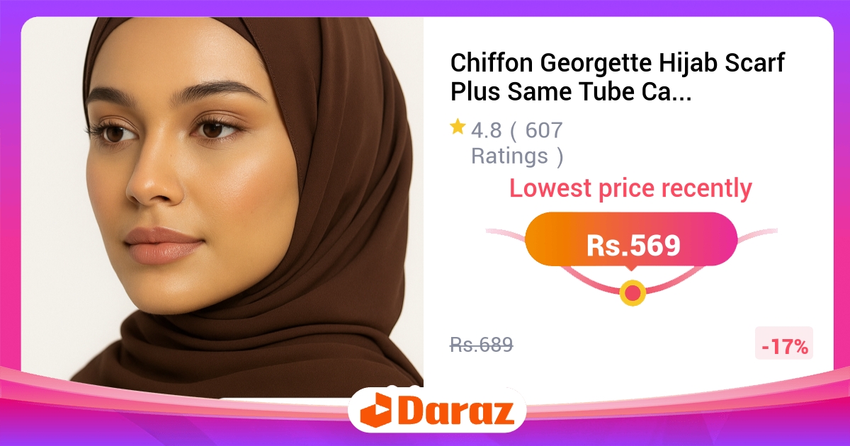 Chiffon Georgette Hijab Scarf Plus Tube Cap - Multicolor