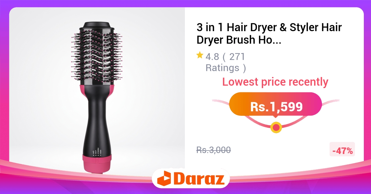 3 in 1 Hair Dryer & Styler - Hot Air Brush, Straightener & Curler