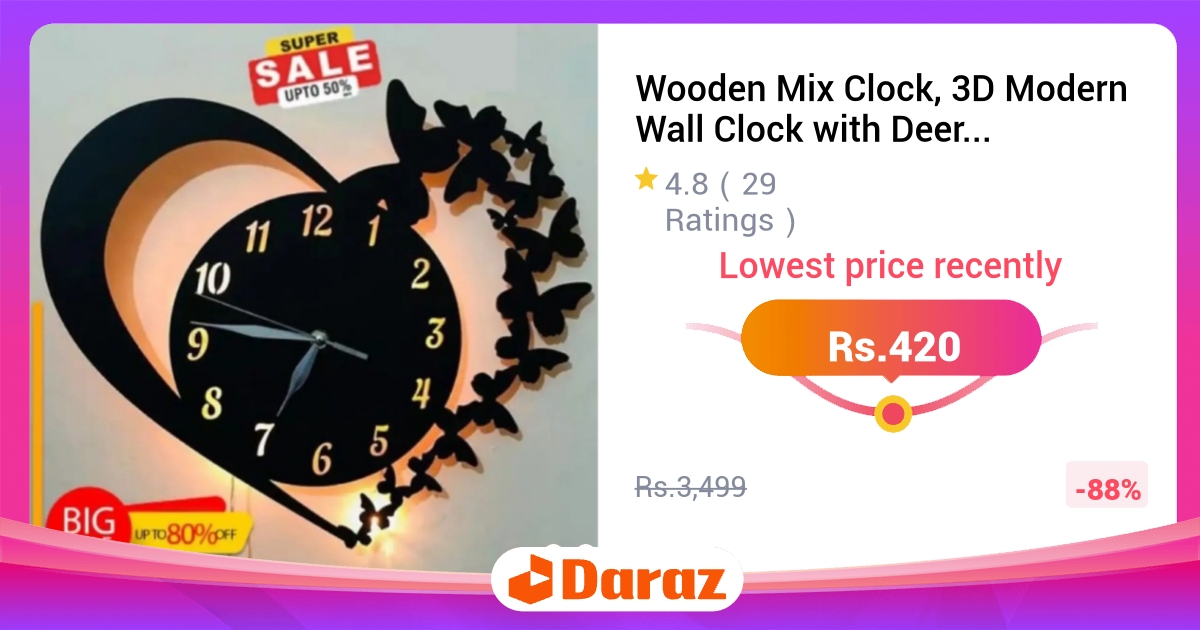 Wooden Mix 3D Modern Wall Clock - Deer, Family & Map Designs, Square DIY