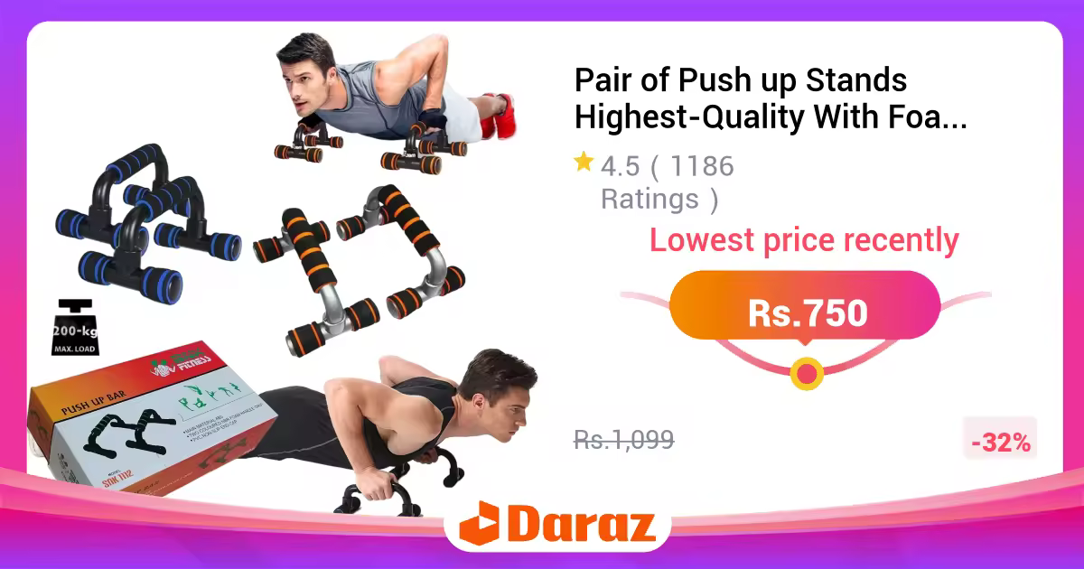 Pair of Push Up Stands Highest-Quality With Foam Grip For Exercise