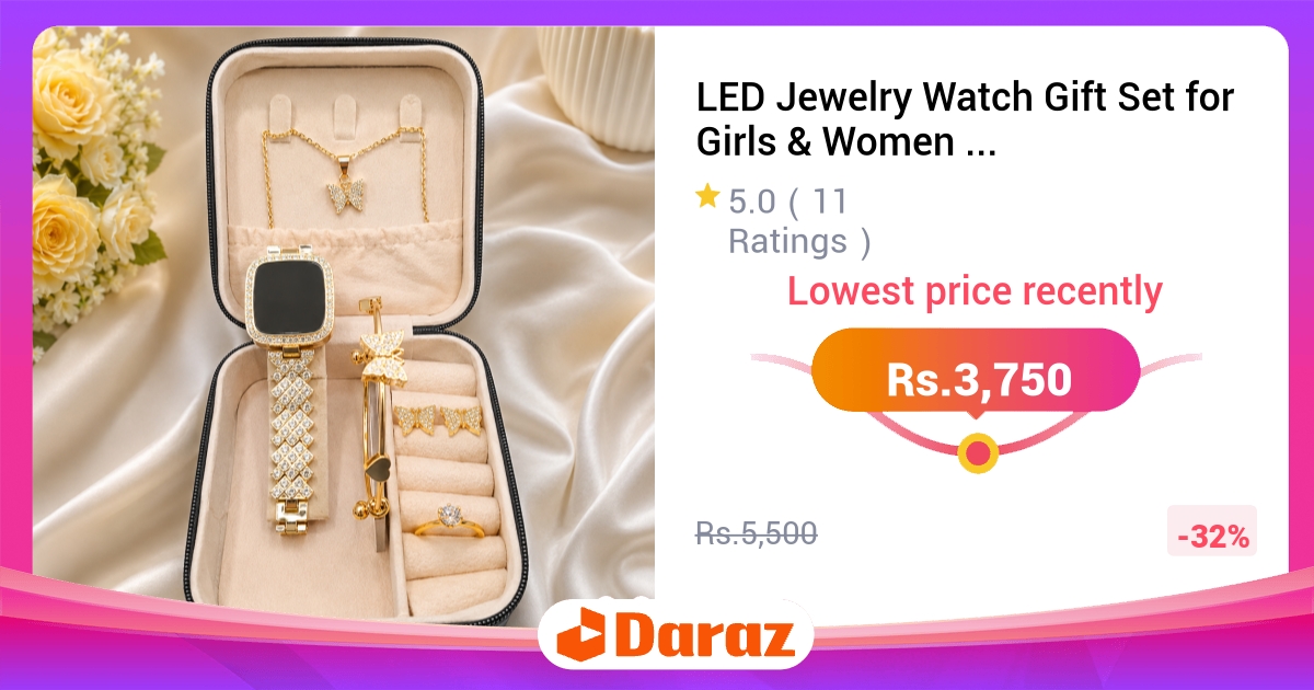LED Jewelry Watch Gift Set - Locket, Bangle & Ring with Organizer Box