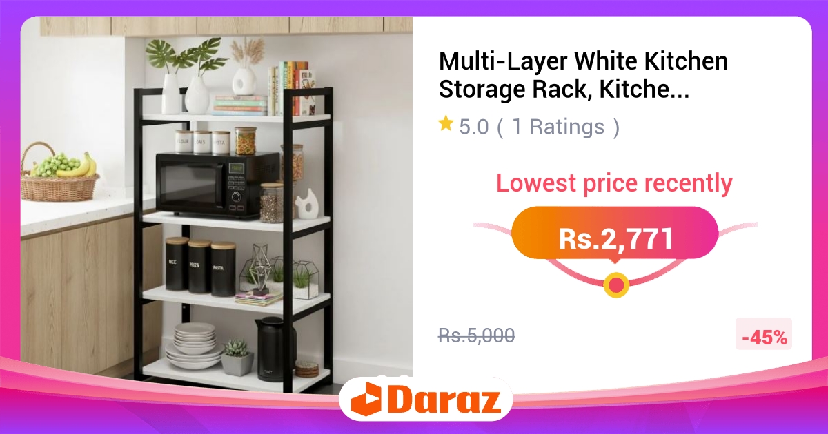 Multi-Layer White Kitchen Storage Rack Microwave Stand