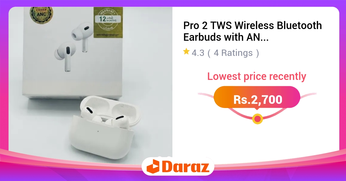 Pro 2 TWS Wireless Bluetooth Earbuds ANC White