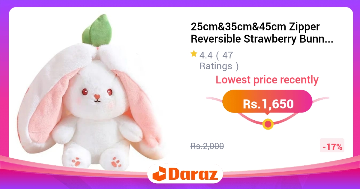 Zipper Reversible Strawberry Bunny Soft Toy