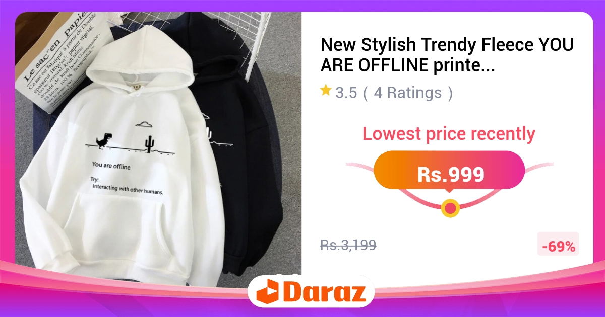 New Stylish Trendy Fleece YOU ARE OFFLINE Printed Winter Hoodie