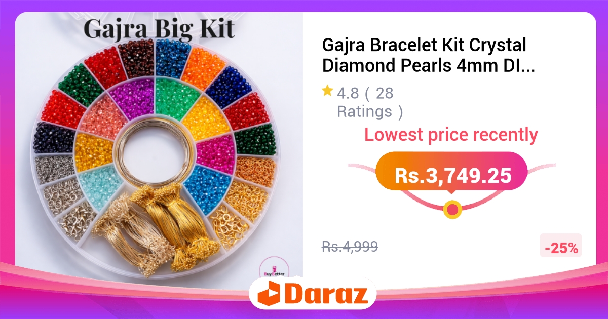 Gajra Bracelet Kit Crystal Diamond Pearls 4mm - DIY Making Set for Girls