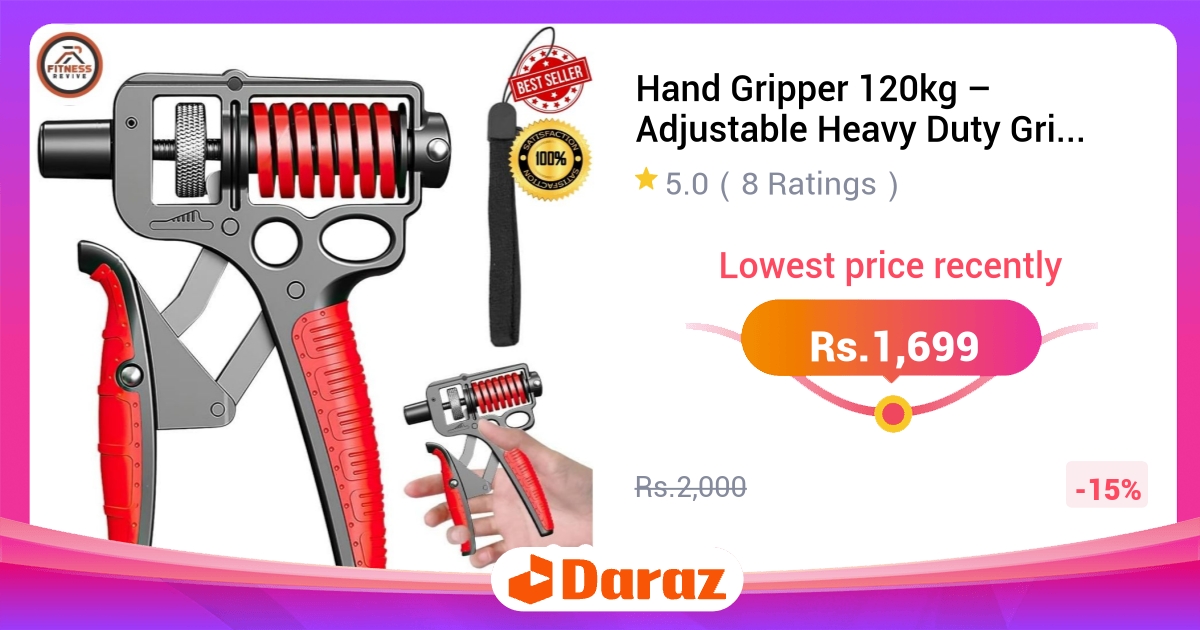 Hand Gripper 120kg - Adjustable Grip Strength Trainer, Forearm Exerciser
