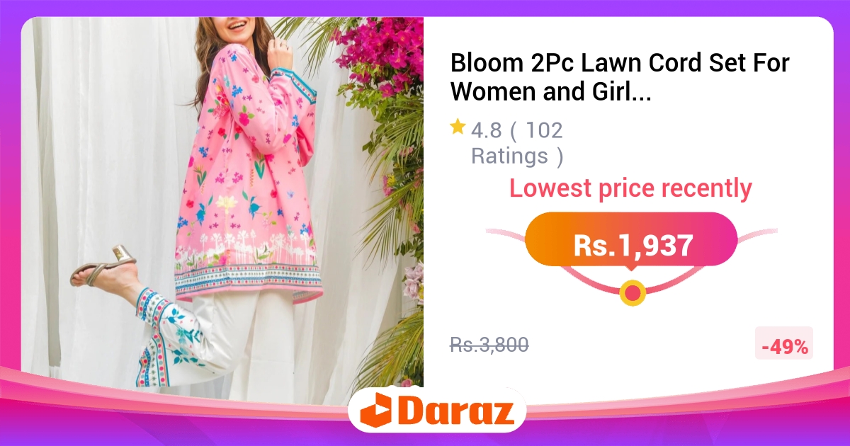 Bloom 2Pc Lawn Cord Set - Short Kurti Flapper Style, Digital Print