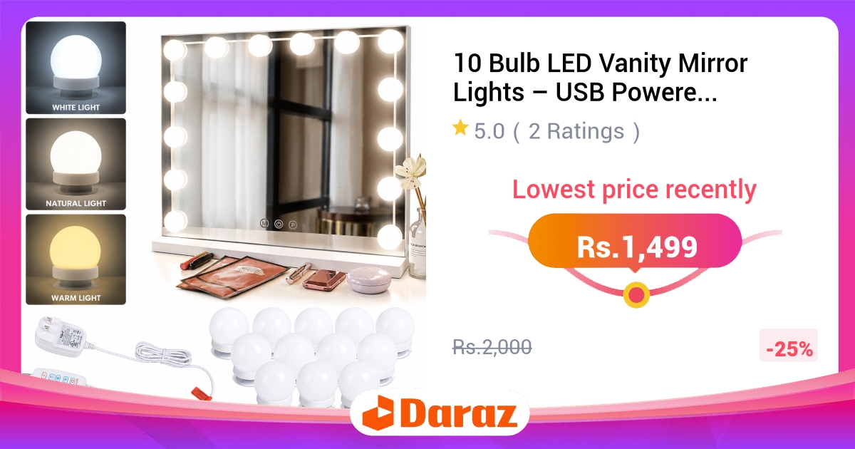 10 Bulb LED Vanity Mirror Lights Hollywood Style