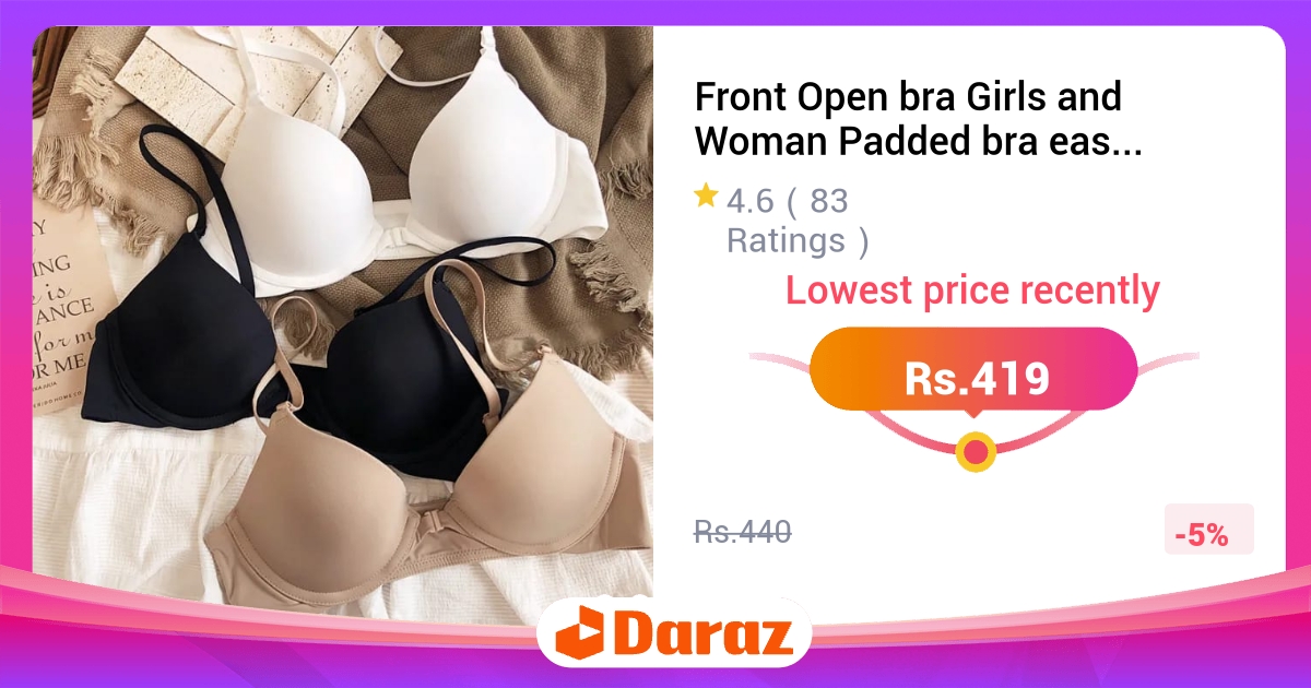 Front Open Padded Bra for Women - Easy Comfort Pushup, Random Color