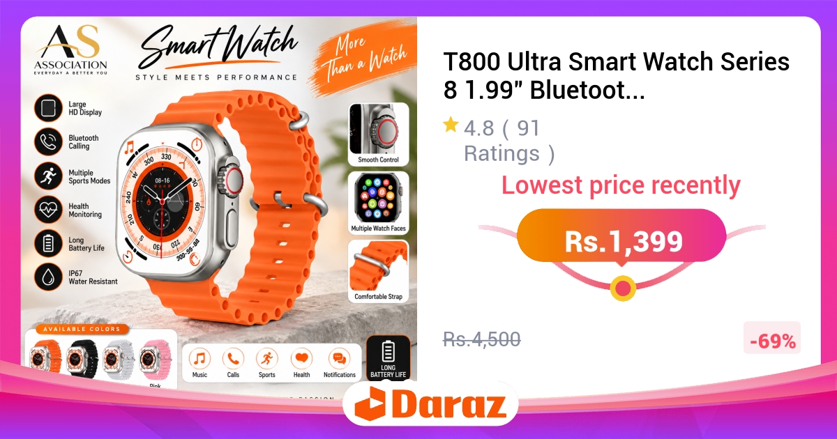 T800 Ultra Smart Watch Series 8 - 1.99" Bluetooth Call, Sleep Monitor, IP67