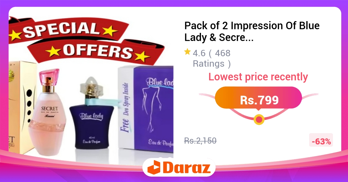 Pack of 2 - Blue Lady & Secret Perfume for Women, Best Quality Fragrance Gift Set