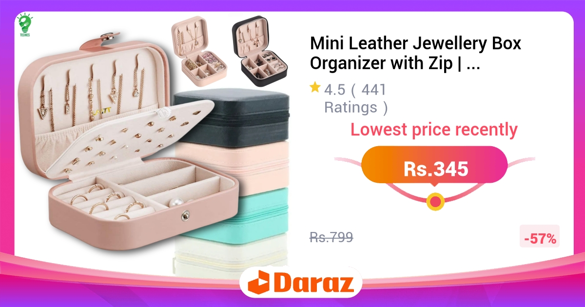 Mini Leather Jewellery Box Organizer with Zip - 2 Layers, Foldable