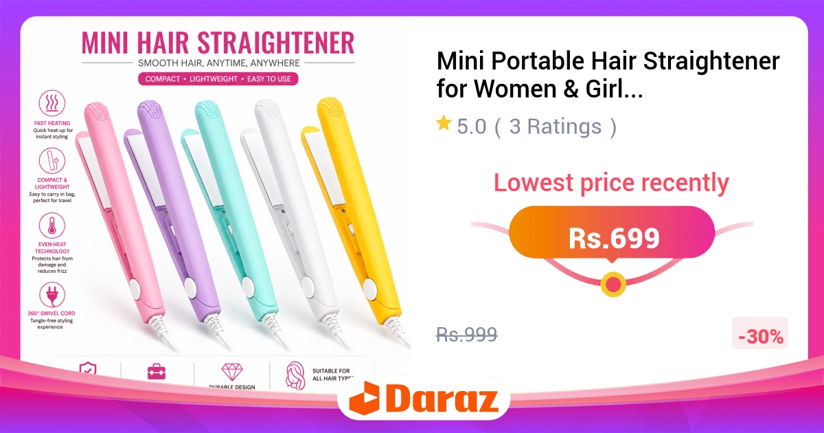 Mini Portable Hair Straightener - Crystal Flat Iron for Bangs & Short Hair