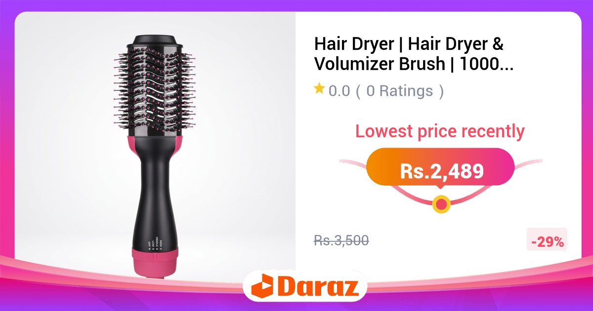 Hair Dryer & Volumizer Brush 1000W - Negative Ion, 3 Heat Settings