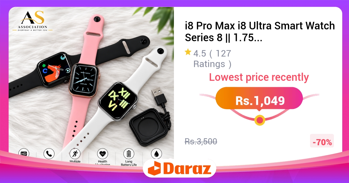 i8 Pro Max Smart Watch Series 8 - 1.75" Full Screen, Bluetooth Call, Waterproof