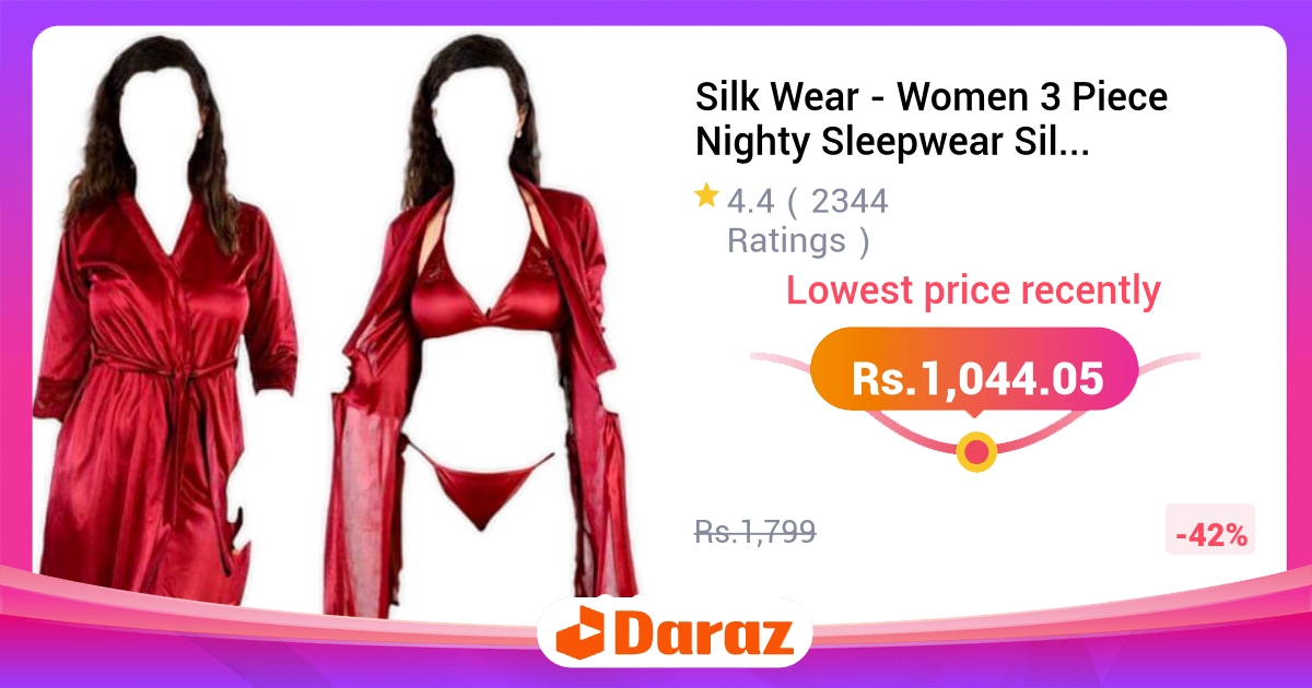Silk Wear Women 3 Piece Nighty Set - Satin Night Dress with Robe, Multicolor