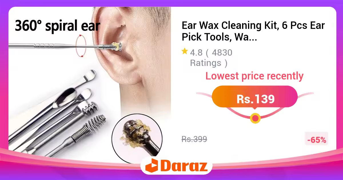 Ear Wax Cleaning Kit, 6 Pcs Ear Pick Tools, Wax Removal Kit, Ear Cleaning Tool Set, Spring Earwax Cleaner Tool for Children and Adult Multicolor