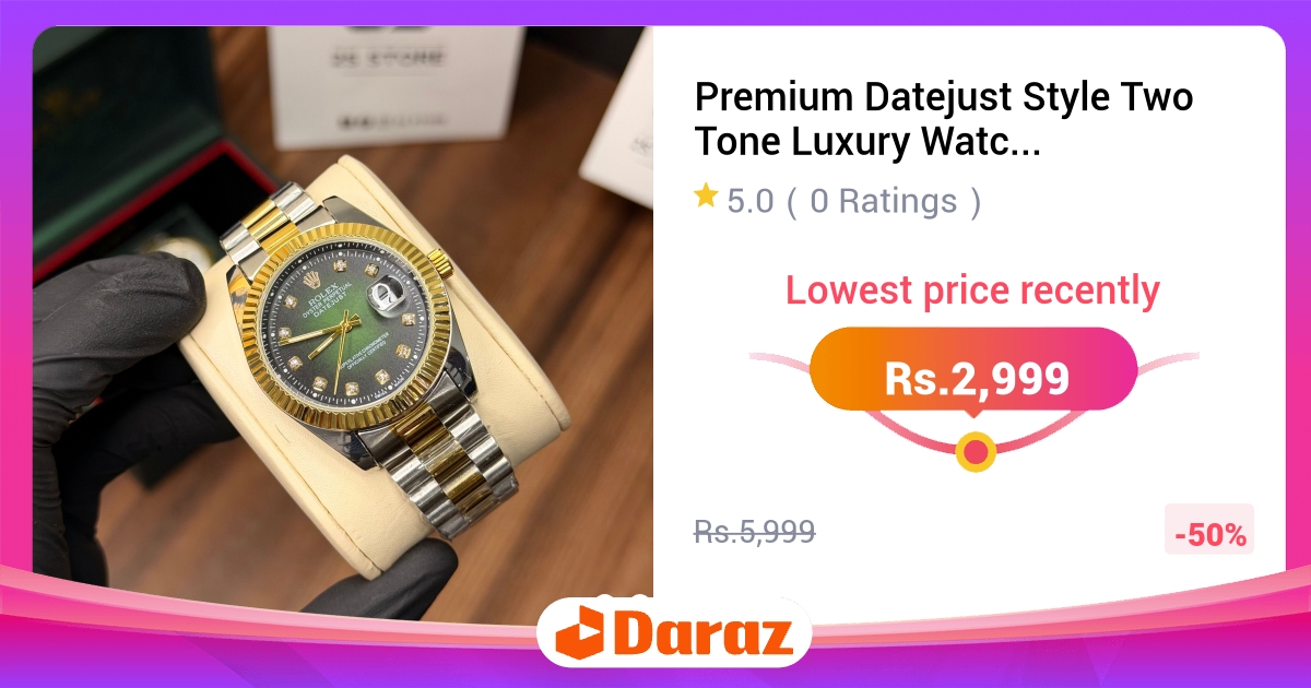 Premium Datejust Style Two Tone Watch - Olive Green Ombre Dial
