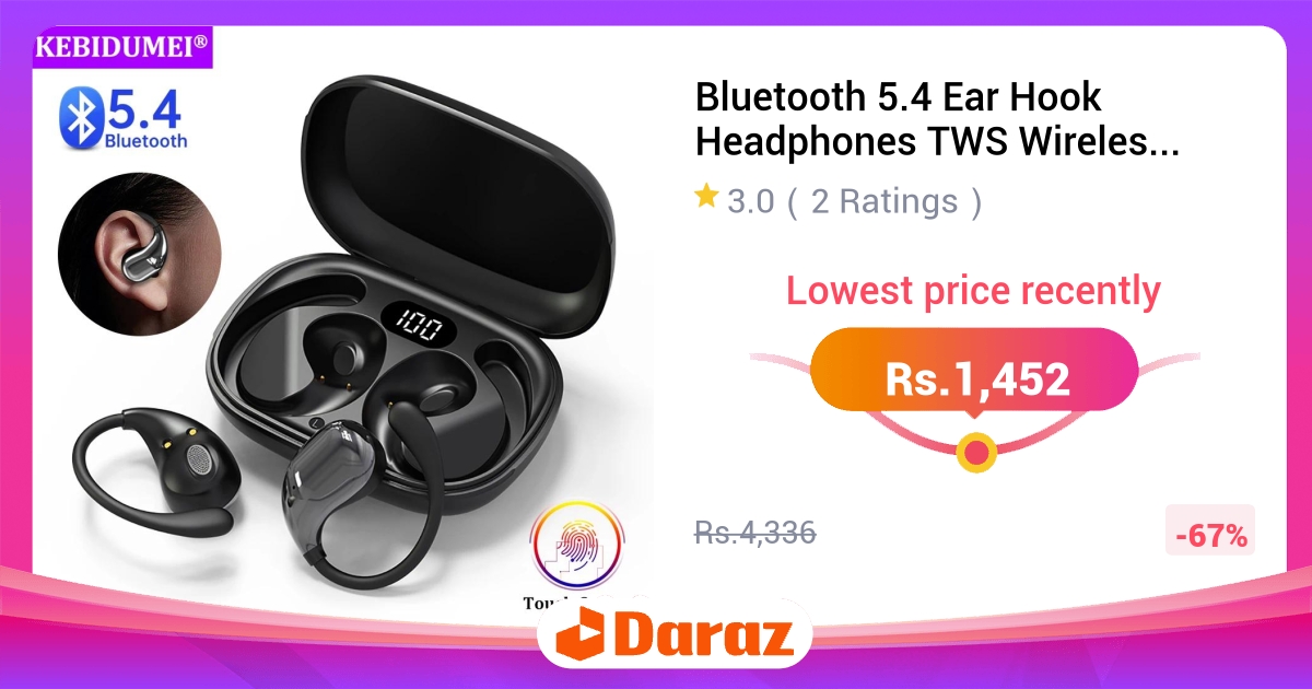 Bluetooth 5.4 Ear Hook Headphones LED Display HiFi