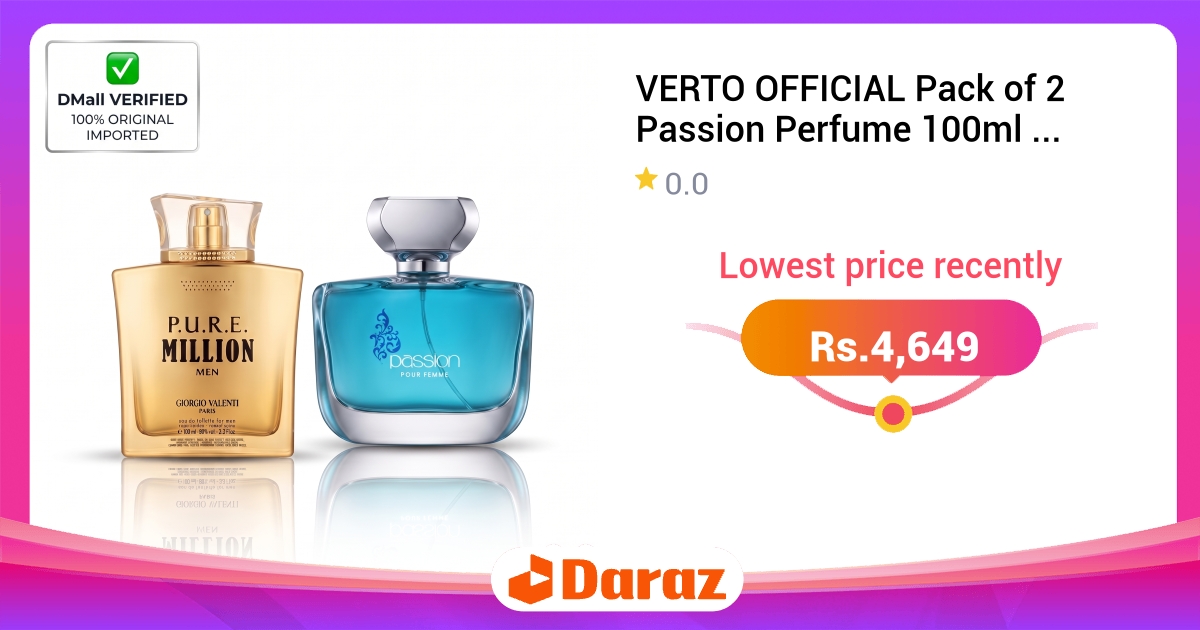 VERTO Pack of 2 Perfume - Passion + Pure Million Men, 200ml Total