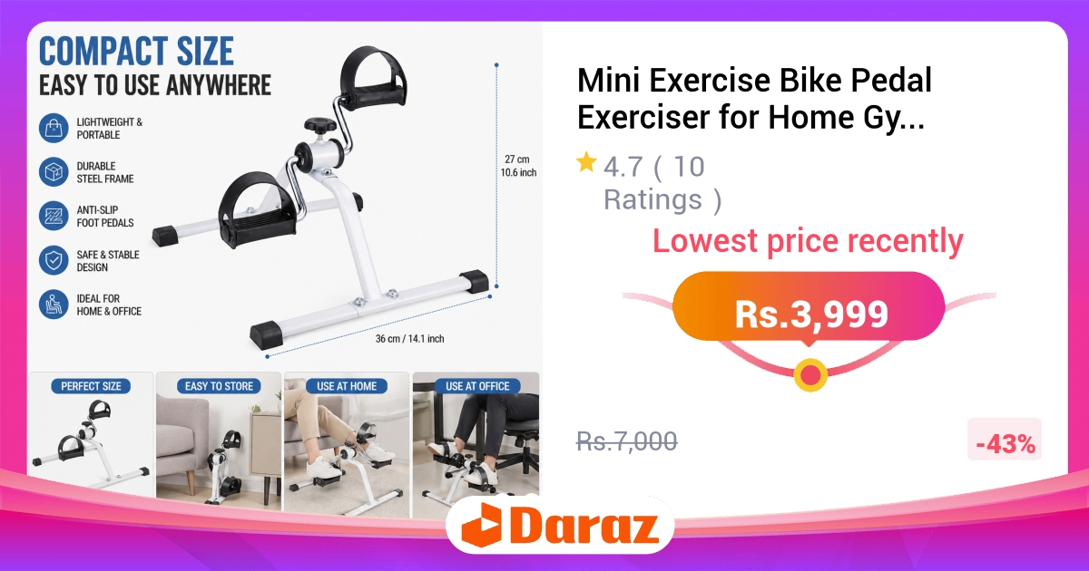 Mini Exercise Bike Pedal Exerciser - Portable Under Desk, Adjustable Resistance