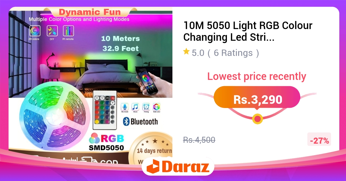 10M 5050 RGB LED Strip Light Bluetooth Control