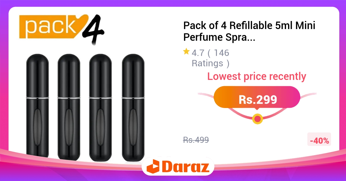 Pack of 4 Mini Perfume Spray Bottles 5ml - Portable Refillable Travel Atomizer for Men Women Girls