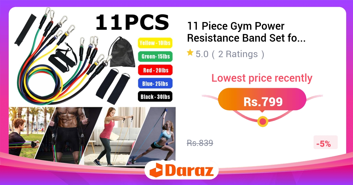 11 Piece Gym Power Resistance Band Set with Door Anchor